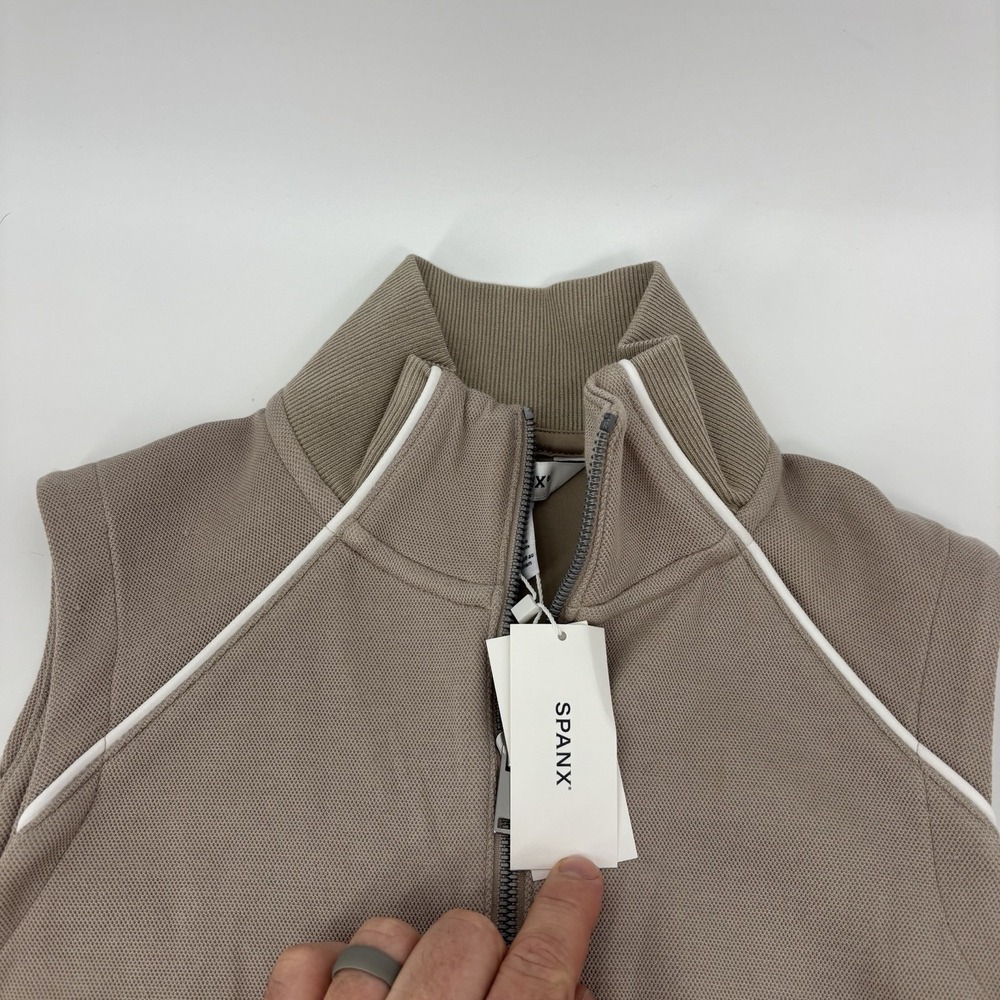 Spanx Air Essentials Pique Sleeveless Mockeck Jumpsuit Wide Leg Tan Size Medium - Picture 7 of 13